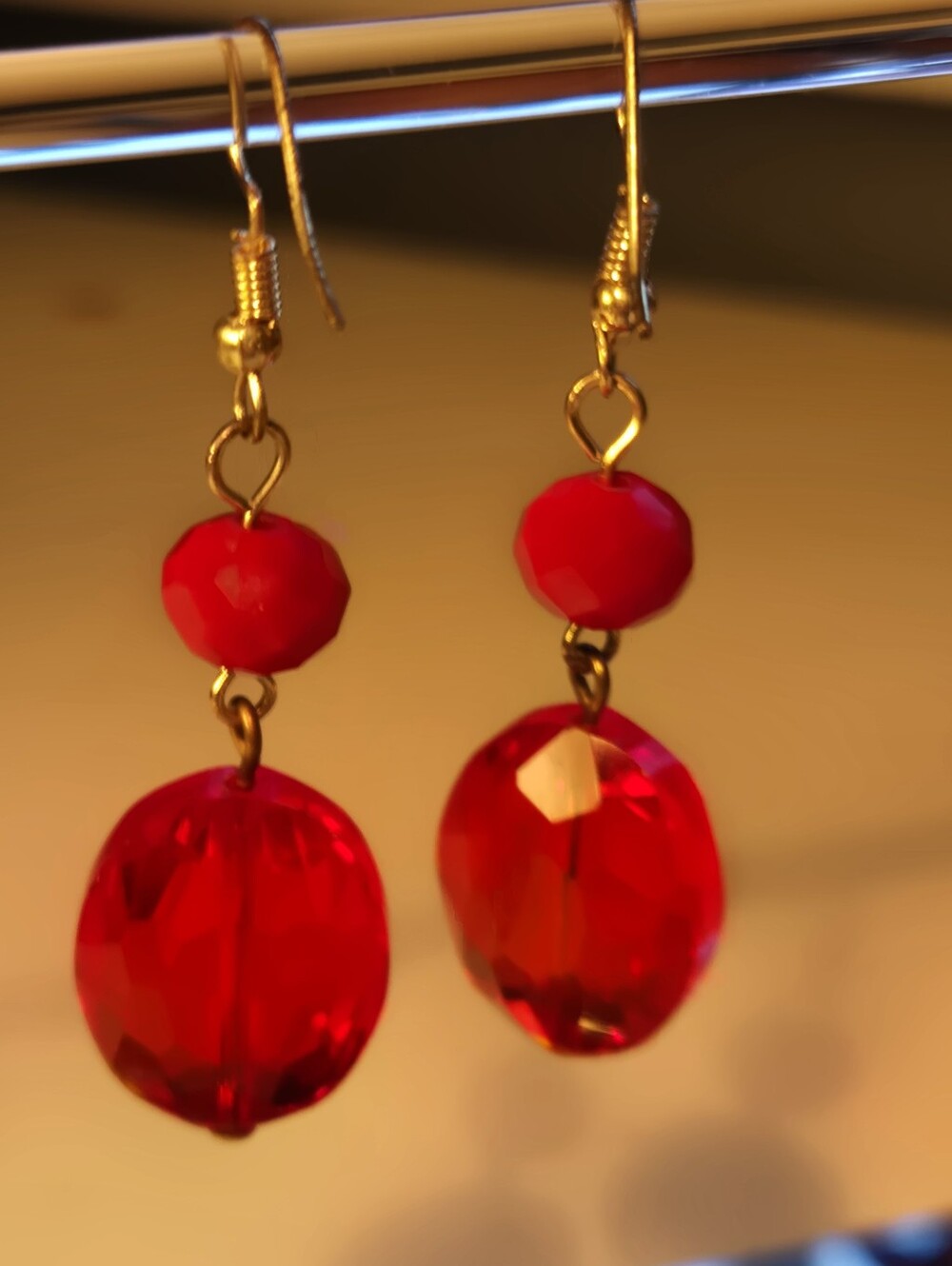 Red Clear Beaded Drop Hook Earrings